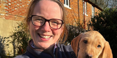 smiling lady with a dog