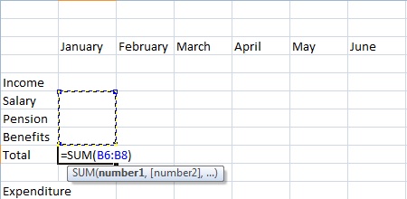 Budget spreadsheet total formula