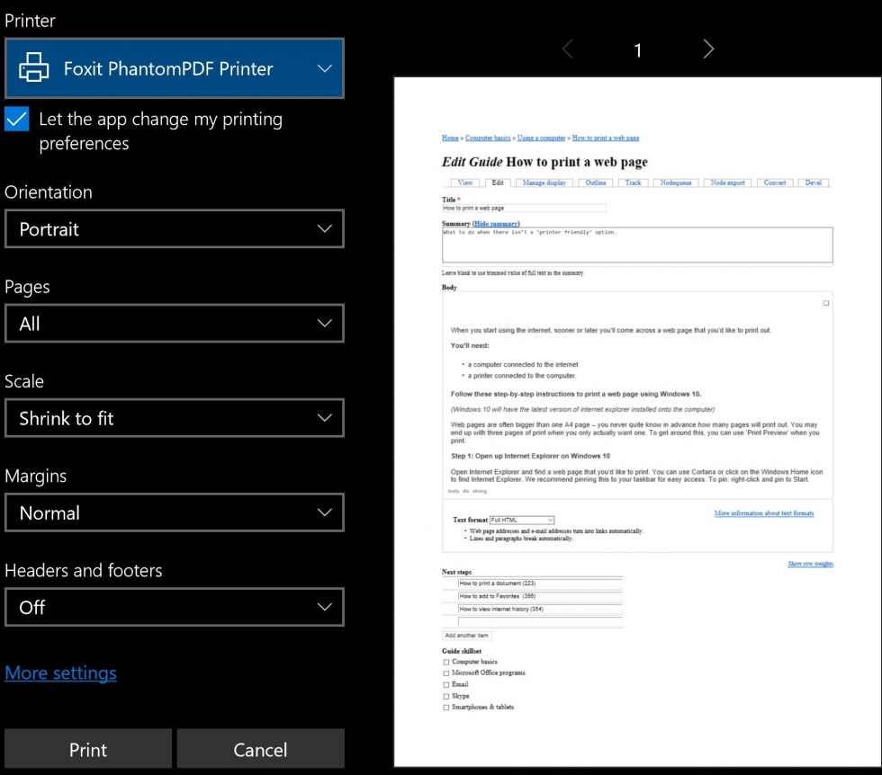 print preview settings