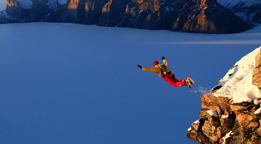 Someone jumping from a cliff to depict people's new bravery when learning digital skills